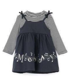 Pupil House / ピューピルハウス ミニ丈・ひざ丈ワンピース | 音符刺しゅうドッキングワンピース