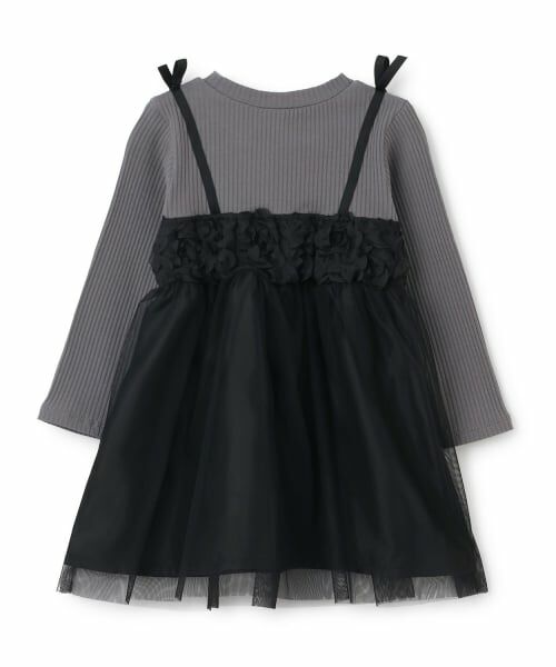 Pupil House / ピューピルハウス ミニ丈・ひざ丈ワンピース | フラワーモチーフチュールドッキングワンピ | 詳細1