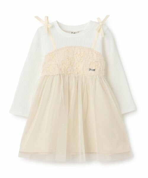 Pupil House / ピューピルハウス ミニ丈・ひざ丈ワンピース | フラワーモチーフチュールドッキングワンピ | 詳細10