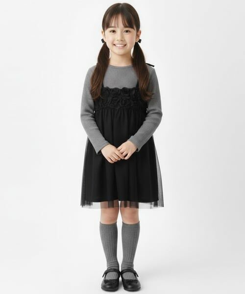 Pupil House / ピューピルハウス ミニ丈・ひざ丈ワンピース | フラワーモチーフチュールドッキングワンピ | 詳細12