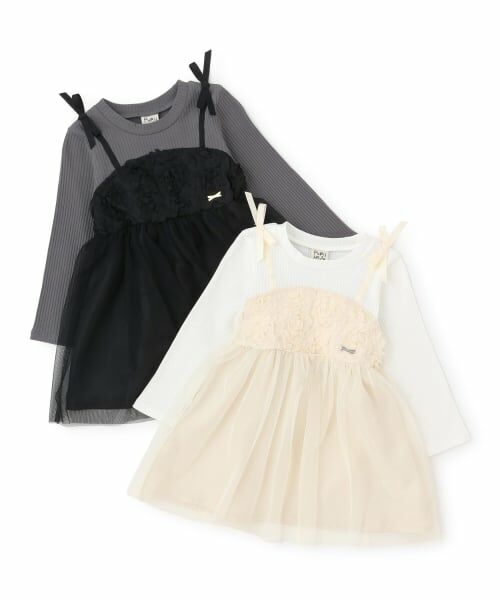 Pupil House / ピューピルハウス ミニ丈・ひざ丈ワンピース | フラワーモチーフチュールドッキングワンピ | 詳細8