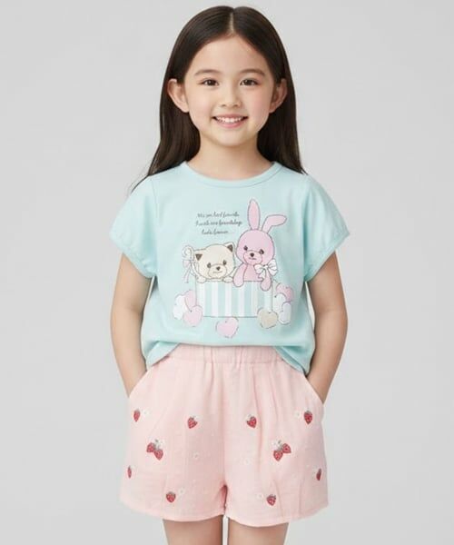 Pupil House / ピューピルハウス ショート・ハーフ・半端丈パンツ | いちご刺しゅうバルーンパンツ(ライト ピンク)