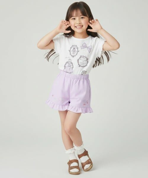 Pupil House / ピューピルハウス ショート・ハーフ・半端丈パンツ | 裾フリルさくらんぼ刺しゅうショートパンツ | 詳細11