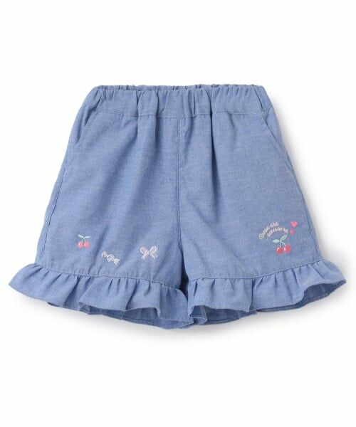 Pupil House / ピューピルハウス ショート・ハーフ・半端丈パンツ | 裾フリルさくらんぼ刺しゅうショートパンツ | 詳細8