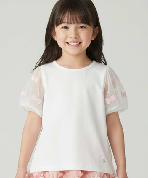 Pupil House / ピューピルハウス Tシャツ | 袖チュール半袖Tシャツ（オフ ホワイト）