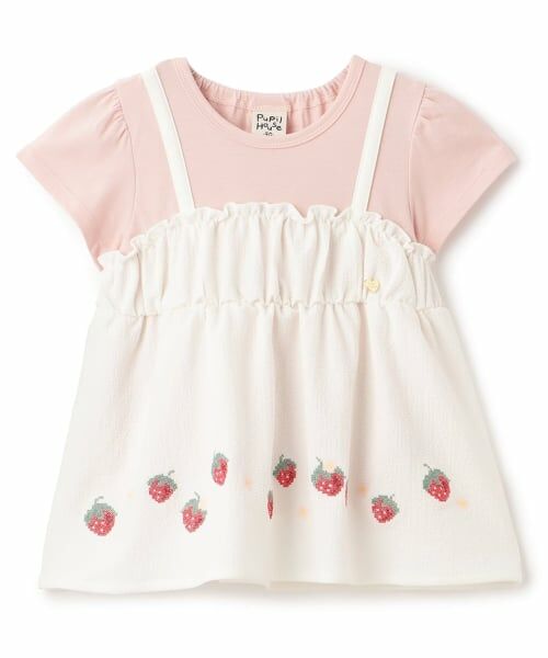 Pupil House / ピューピルハウス Tシャツ | いちご刺しゅうビスチェドッキングTシャツ(オフ ホワイト)