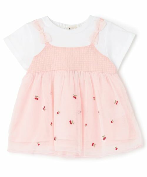 Pupil House / ピューピルハウス その他トップス | さくらんぼ刺しゅうドッキングチュニック(ピンク)