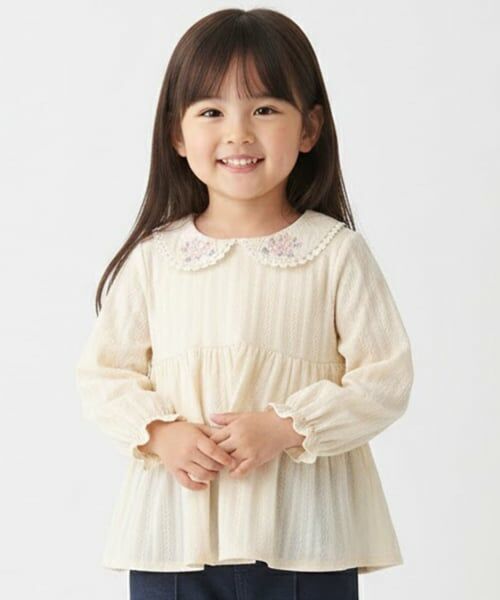 Pupil House / ピューピルハウス シャツ・ブラウス | サクラ刺しゅう衿フリルカットブラウス（アイボリー）