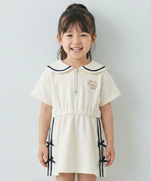 Pupil House / ピューピルハウス ミニ丈・ひざ丈ワンピース | ハーフジップワンピース（アイボリー）
