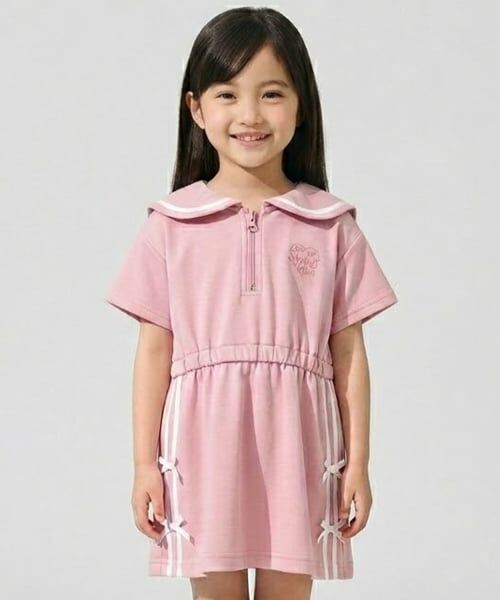 Pupil House / ピューピルハウス ミニ丈・ひざ丈ワンピース | ハーフジップワンピース（ピンク）