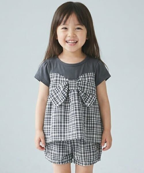 Pupil House / ピューピルハウス Tシャツ | ギンガムチェック刺しゅうレースセットアップ(黒)