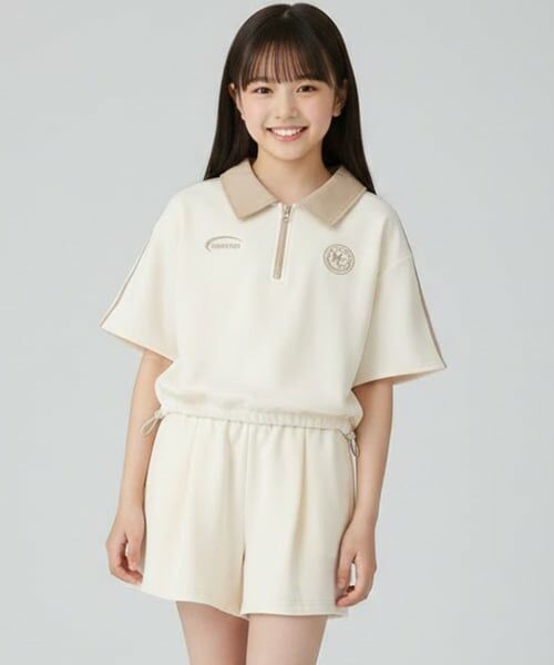 Pupil House / ピューピルハウス Tシャツ | 【milkycoast】ハーフジップ袖ラインセットアップ（アイボリー）