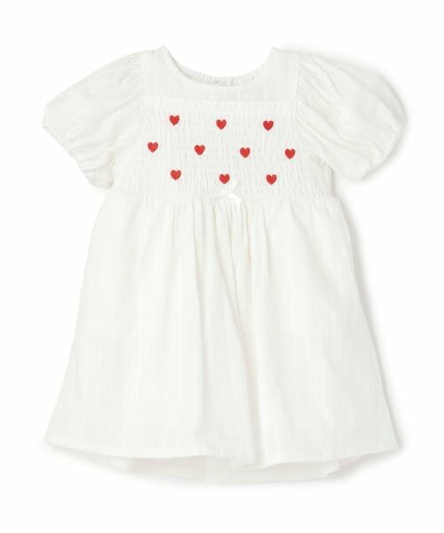 Pupil House / ピューピルハウス ミニ丈・ひざ丈ワンピース | 胸ハート刺しゅうワンピース（白）