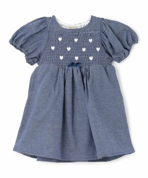Pupil House / ピューピルハウス ミニ丈・ひざ丈ワンピース | 胸ハート刺しゅうワンピース（紺）