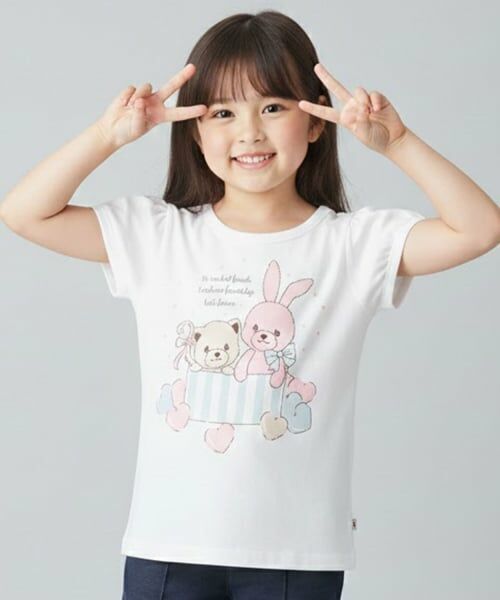Pupil House / ピューピルハウス Tシャツ | 【990★ITEM】ねこ・うさぎガーリーアソートTシャツ（オフ ホワイト）