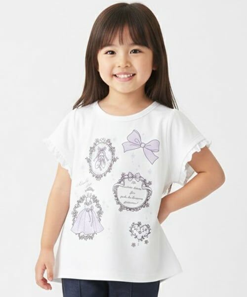 Pupil House / ピューピルハウス Tシャツ | 【990★ITEM】バレエモチーフ袖フリルTシャツ（オフ ホワイト）