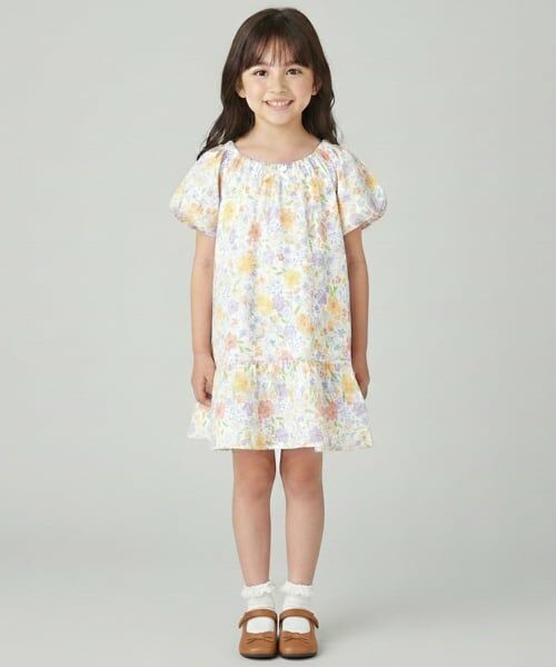 Pupil House / ピューピルハウス ミニ丈・ひざ丈ワンピース | ニュアンス花柄ワンピース（オフ ホワイト）