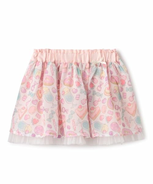 Pupil House / ピューピルハウス ミニ・ひざ丈スカート | オリジナルプリントシフォンスカート（ピンク）