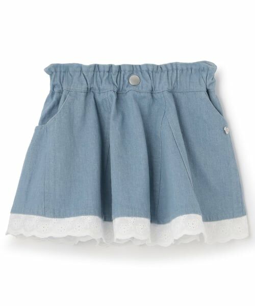 Pupil House / ピューピルハウス ミニ・ひざ丈スカート | 裾レースデニムスカート(ライト ブルー)