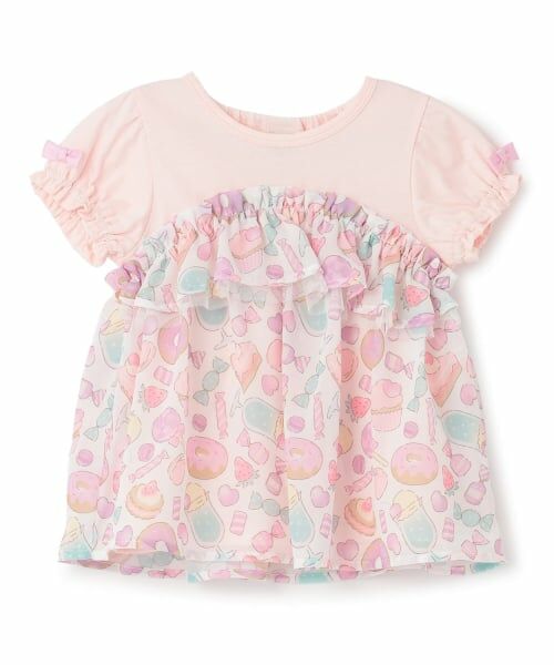 Pupil House / ピューピルハウス Tシャツ | オリジナルプリントシフォンドッキングTシャツ（ピンク）