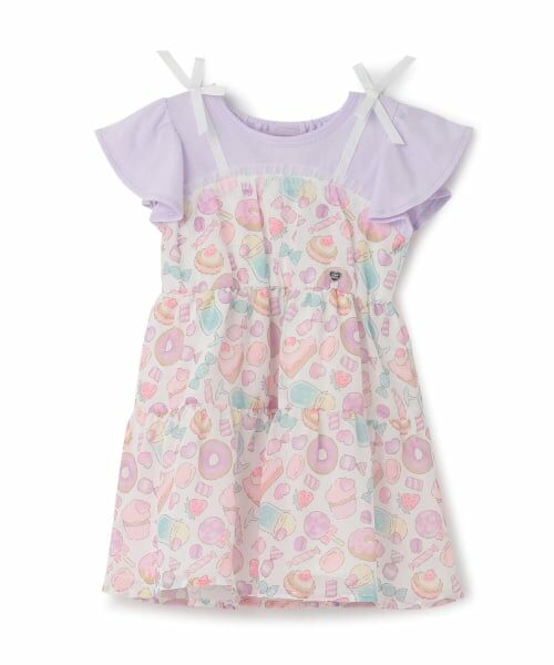 Pupil House / ピューピルハウス ミニ丈・ひざ丈ワンピース | オリジナルプリントシフォンワンピース（ピンク）