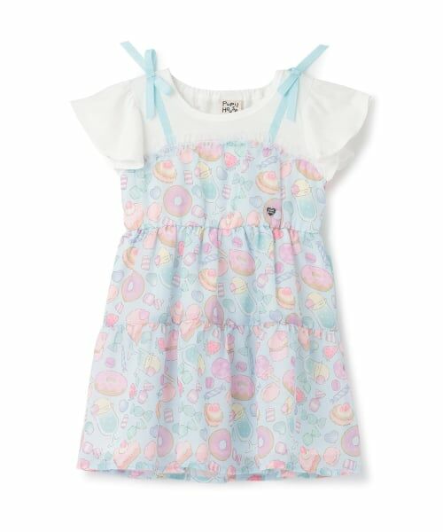 Pupil House / ピューピルハウス ミニ丈・ひざ丈ワンピース | オリジナルプリントシフォンワンピース（サックス）