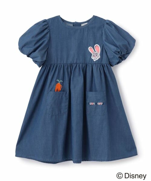 Pupil House / ピューピルハウス ミニ丈・ひざ丈ワンピース | 【ズートピア】パフスリーブワンピース（紺）