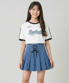 Pupil House / ピューピルハウス ミニ・ひざ丈スカート | 【milky coast】レースアッププリーツデニムスカート