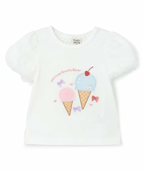 Pupil House / ピューピルハウス Tシャツ | 袖チュールアイスモチーフTシャツ（オフ ホワイト）
