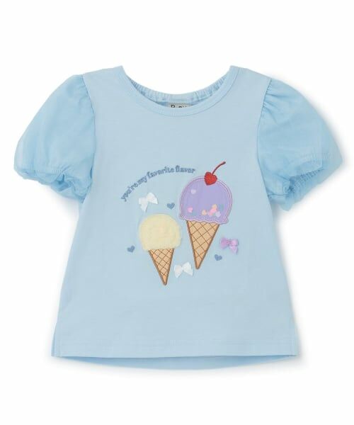 Pupil House / ピューピルハウス Tシャツ | 袖チュールアイスモチーフTシャツ（サックス）