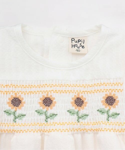 Pupil House / ピューピルハウス ミニ丈・ひざ丈ワンピース | シャーリング刺しゅうパフスリーブワンピース | 詳細11