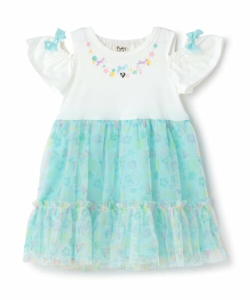 Pupil House / ピューピルハウス ミニ丈・ひざ丈ワンピース | トロピカルチュールドッキングワンピース(ライト グリーン)