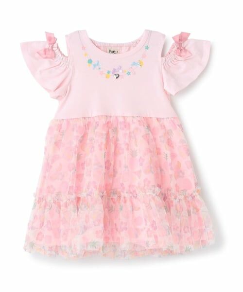 Pupil House / ピューピルハウス ミニ丈・ひざ丈ワンピース | トロピカルチュール ネックレス風ドッキングワンピース | 詳細14