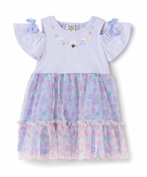 Pupil House / ピューピルハウス ミニ丈・ひざ丈ワンピース | トロピカルチュールドッキングワンピース(ラベンダー)