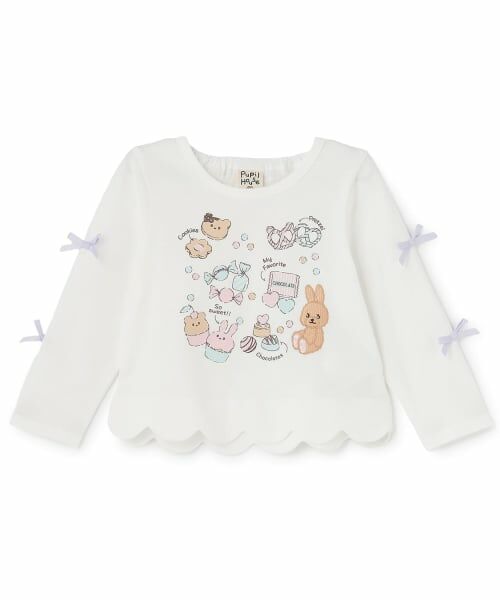 Pupil House / ピューピルハウス Tシャツ | 裾スカラップグラフィック長T(オフ ホワイト)