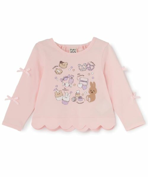 Pupil House / ピューピルハウス Tシャツ | 裾スカラップグラフィック長T(ピンク)