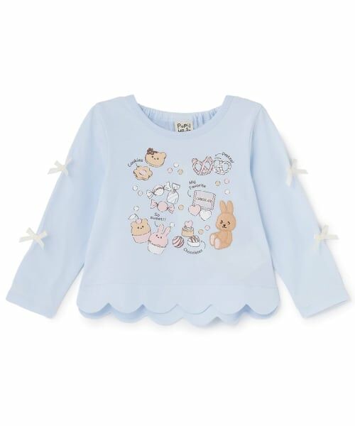 Pupil House / ピューピルハウス Tシャツ | 裾スカラップグラフィック長T(サックス)