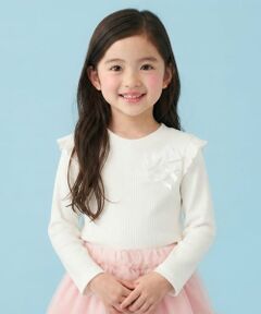Pupil House / ピューピルハウス Tシャツ | 【デイリーに使える】フリルリボンリブ長袖Tシャツ