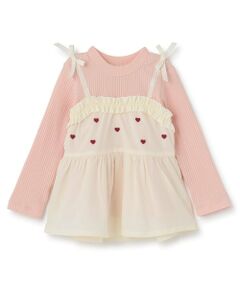 Pupil House / ピューピルハウス Tシャツ | ハート刺しゅうフリルビスチェドッキングT