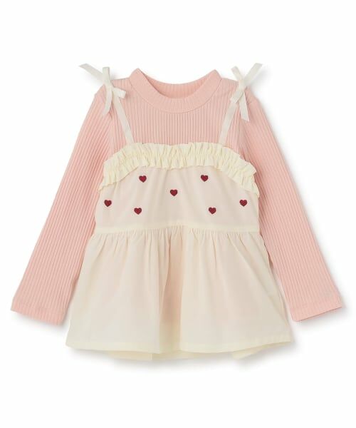 Pupil House / ピューピルハウス Tシャツ | ハート刺しゅうフリルビスチェドッキングT（オフ ホワイト）