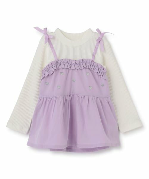 Pupil House / ピューピルハウス Tシャツ | ハート刺しゅうフリルビスチェドッキングT（ラベンダー）