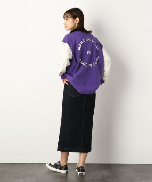 Purple&Yellow / パープルアンドイエロー Tシャツ | ロゴ刺繍＆バックプリントワイド長袖クルーネックＴシャツ | 詳細18