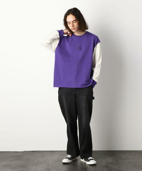 Purple&Yellow / パープルアンドイエロー Tシャツ | ロゴ刺繍＆バックプリントワイド長袖クルーネックＴシャツ | 詳細15