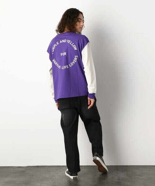 Purple&Yellow / パープルアンドイエロー Tシャツ | ロゴ刺繍＆バックプリントワイド長袖クルーネックＴシャツ | 詳細16