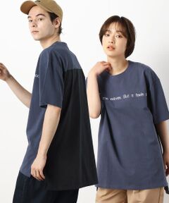 布帛切替メッセージプリントロング半袖クルーネックＴシャツ