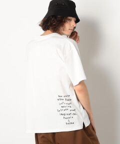 Purple&Yellow / パープルアンドイエロー Tシャツ | バックフロッキーメッセージプリント半袖ワイドＴシャツ