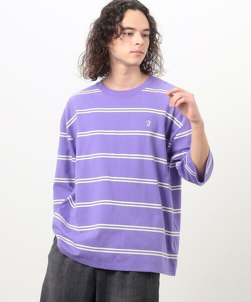Purple&Yellow / パープルアンドイエロー Tシャツ | プリントボーダー ５分袖Ｔシャツ | 詳細23