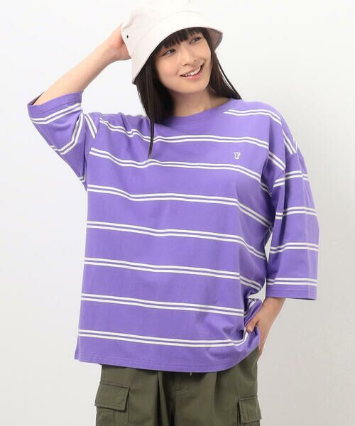 Purple&Yellow / パープルアンドイエロー Tシャツ | プリントボーダー ５分袖Ｔシャツ | 詳細26