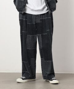 Purple&Yellow / パープルアンドイエロー デニムパンツ | パッチワーク風デニムワイドパンツ