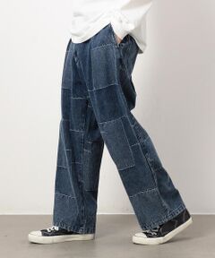 Purple&Yellow / パープルアンドイエロー デニムパンツ | パッチワーク風デニムワイドパンツ